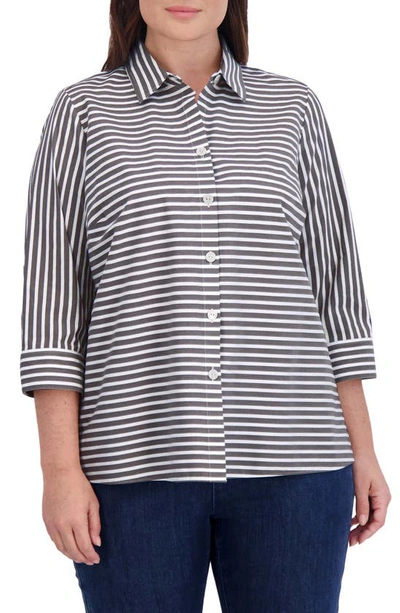 Foxcroft Kelly Stripe Cotton Blend Button-up Shirt In Black