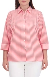 Foxcroft Kelly Stripe Cotton Blend Button-up Shirt In Tangerine
