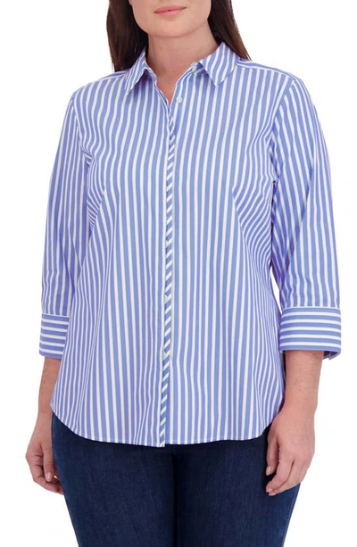 Foxcroft Charlie Stripe Button-up Shirt In Periwinkle