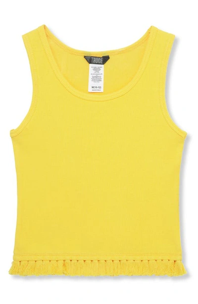 Truce Kids' Fringe Hem Cotton Tank Top In Yellow