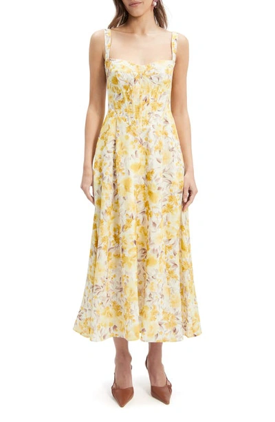 Bardot Lilah Corset Midi Dress In Patterned Yellow