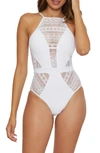 Becca Colorplay Lace Overlay One-piece Swimsuit In White