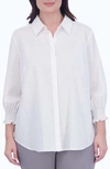 Foxcroft Olivia Bracelet Sleeve Hidden Placket Linen Blend Top In White
