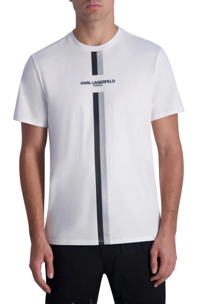 Karl Lagerfeld Racing Stripe Logo Graphic T-shirt In White