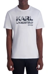 Karl Lagerfeld Stripe Logo Graphic T-shirt In White