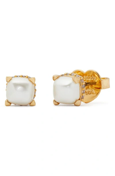 Kate Spade Little Luxuries Stud Earrings In Cream Gold