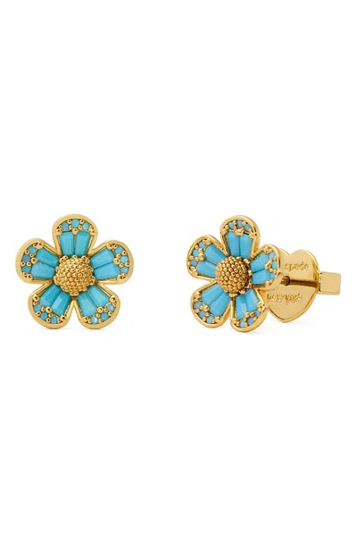 Kate Spade Fleurette Cubic Zirconia Stud Earrings In Blue/gold