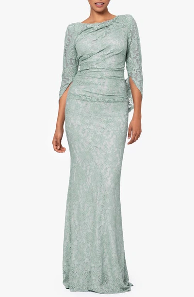 Betsy & Adam Capelet Lace Gown In Sage