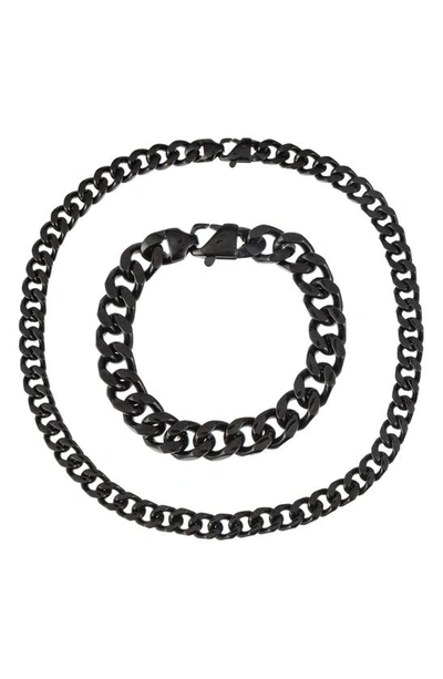 Eye Candy Los Angeles Andrew Titanium Curb Chain Necklace & Bracelet Set In Black
