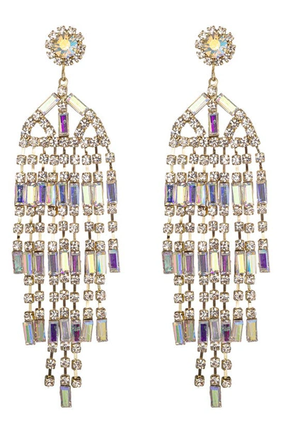 Eye Candy Los Angeles Elena Ab Crystal Fringe Drop Earrings In Gold