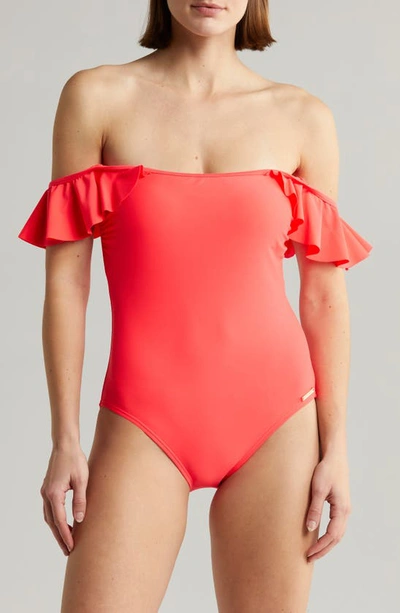 Vince Camuto Off The Shoulder Ruffle One-piece Swimsuit In Vivid Red