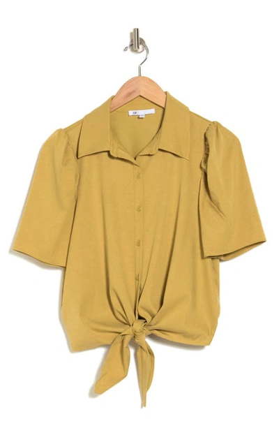 Dr2 By Daniel Rainn Puff Sleeve Button-up Shirt In Golden Khaki