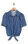 Dr2 By Daniel Rainn Puff Sleeve Button-up Shirt In Med Wash Denim