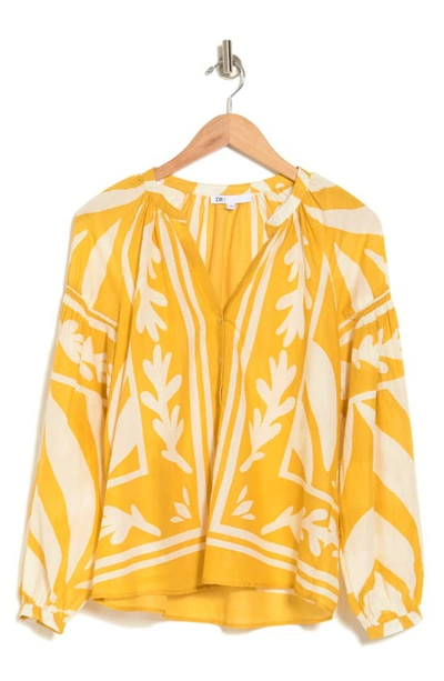 Dr2 By Daniel Rainn Long Sleeve Cotton Top In Golden Khaki