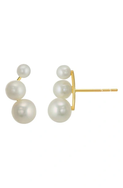 Candela Jewelry Pearl Ear Climber Stud Earrings In White