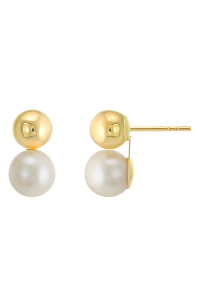 Candela Jewelry 14k Gold Freshwater Pearl & Ball Stud Earrings