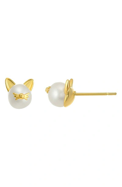 Candela Jewelry Pearl Kitty Stud Earrings In White