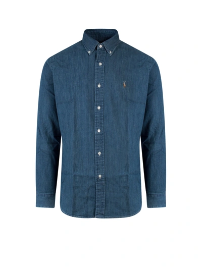 Polo Ralph Lauren Denim Shirt With Embroidered Logo In Blue