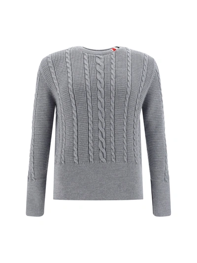 Thom Browne Cable Stitch Relaxed Crew Neck Pullover In Grey