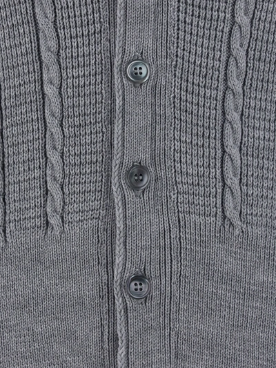 Thom Browne Cable Stitch Relaxed V Neck Cardigan In In Lt Grey