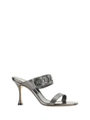 Manolo Blahnik Larapa 90 Grey Metallic Nappa Sandals In Silver