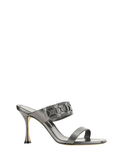 Manolo Blahnik Larapa Rial Nappa 090 Mule Shoes In Silver