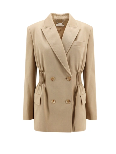 Chloé Virgin Wool Blazer With Pleated Detail In Neutral