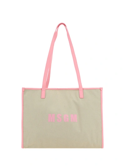 Msgm Medium Shopping Canvas Bag In Green