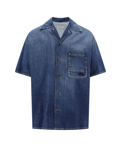 Alexander Mcqueen Denim Shirt With Logo Detail In Blue