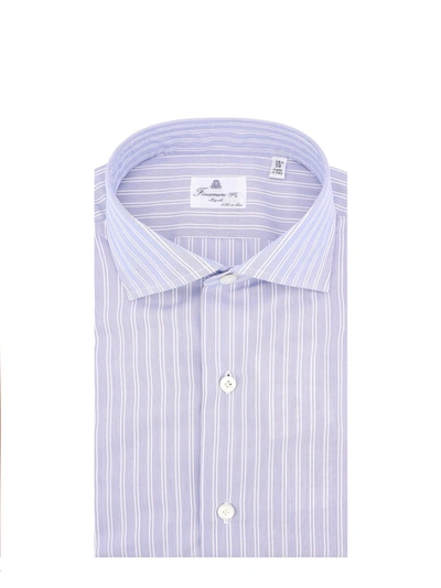 Finamore Cotton Shirt With Striped Motif In Blue