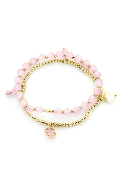 Panacea Set Of 2 Beaded Stretch Bracelets In Pink