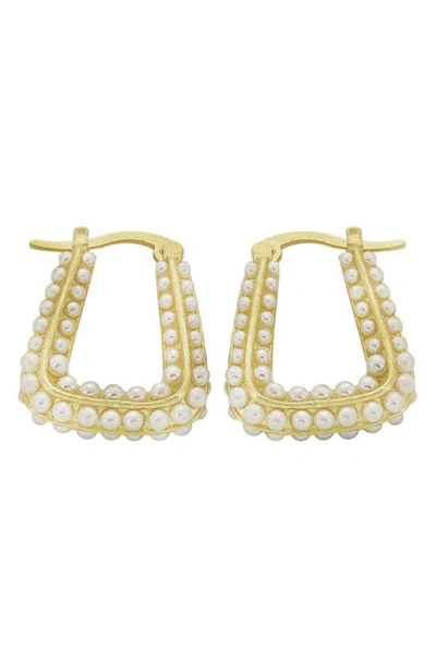 Panacea Imitation Pearl Hoop Earrings In Gold