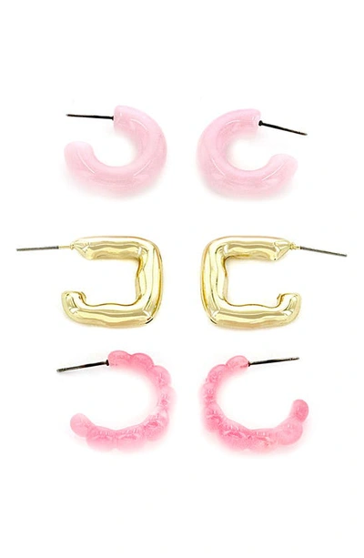 Panacea Set Of 3 Hoop Earrings In Pink