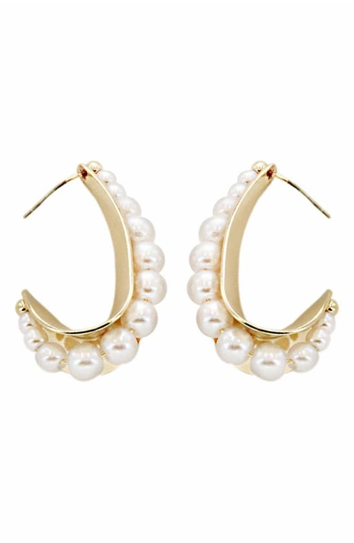 Panacea Imitation Pearl Hoop Earrings In Gold