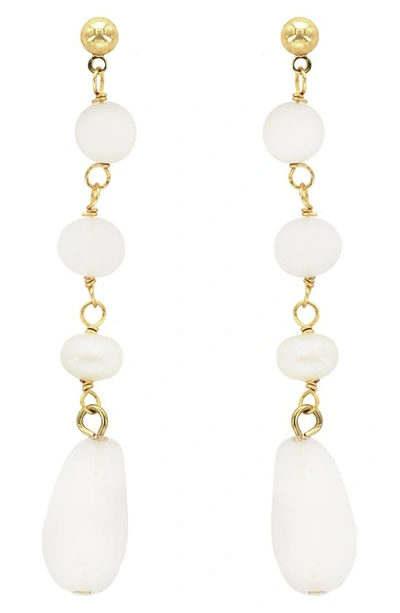 Panacea Cultured Freshwater Pearl Linear Earrings In White