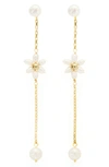 Panacea Cultured Freshwater Pearl Linear Earrings In White Pearl/ Gold