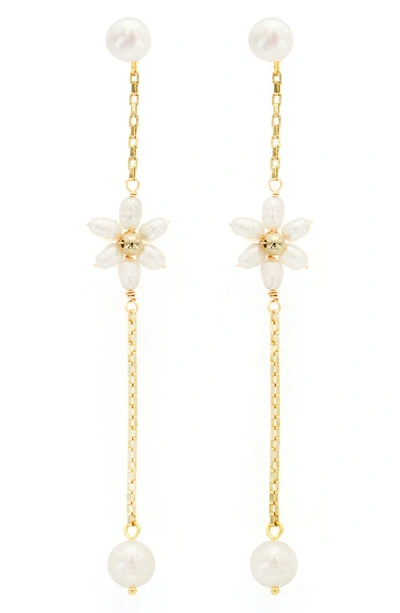 Panacea Cultured Freshwater Pearl Linear Earrings In Gold