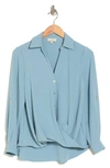 Chenault Surplice Long Sleeve Wrap Top In Vintage Blue