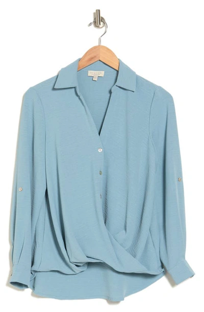 Chenault Surplice Long Sleeve Wrap Top In Vintage Blue