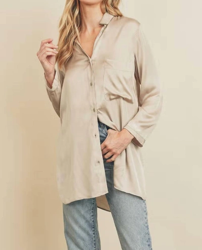 Dress Forum Highly Favored Long Satin Shirt In Champagne In White