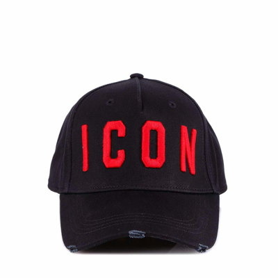 Dsquared2 Icon Embroidered Distressed Baseball Cap In Black