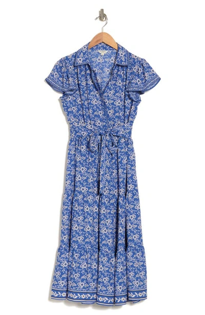 Max Studio Floral Tie Front Shirtdress In Ble/ Blk Stncl Mums