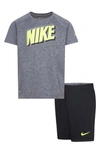 Nike Kids' Dri-fit T-shirt & Shorts Set In Black/ Grey