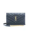 Saint Laurent Small Monogram Mattelasse Leather Chain Wallet In Navy