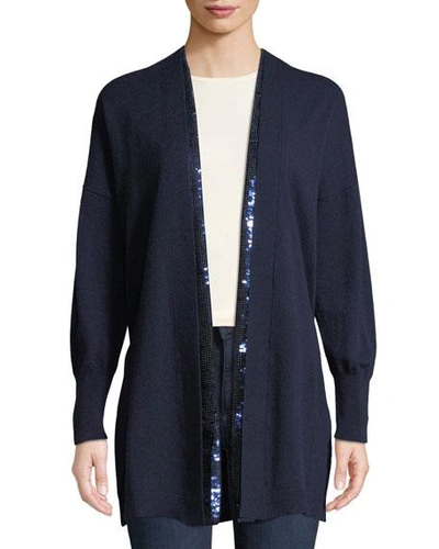 Agnona Cashmere Wrap Cardigan W/ Sequin Inlay, Blue In Navy