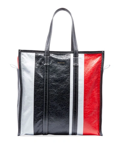 Balenciaga Men's Bazar Medium Striped Leather Shopper Tote Bag In Gray