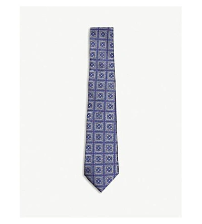 Canali Floral Tile Silk Tie In Mid Blue