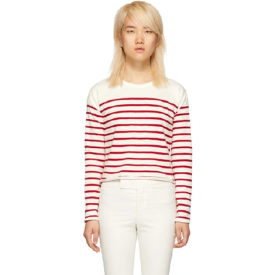 Rag & Bone Rag And Bone White And Red Striped Halsey Long Sleeve T-shirt In White/ Red