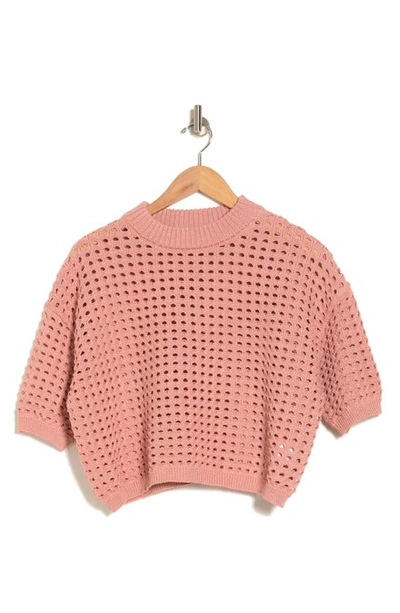Dr2 By Daniel Rainn Openwork Cotton Sweater In Petal Pink