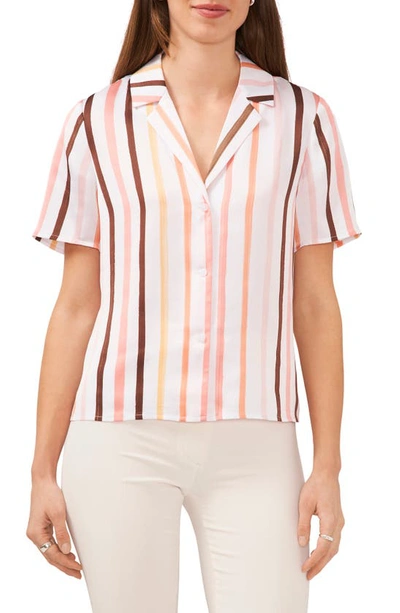 Halogen Short Sleeve Button-up Camp Shirt In Bright White Stripe